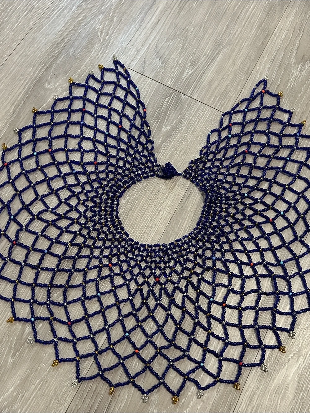 Handmade Blue Beaded Net Capelet Necklace